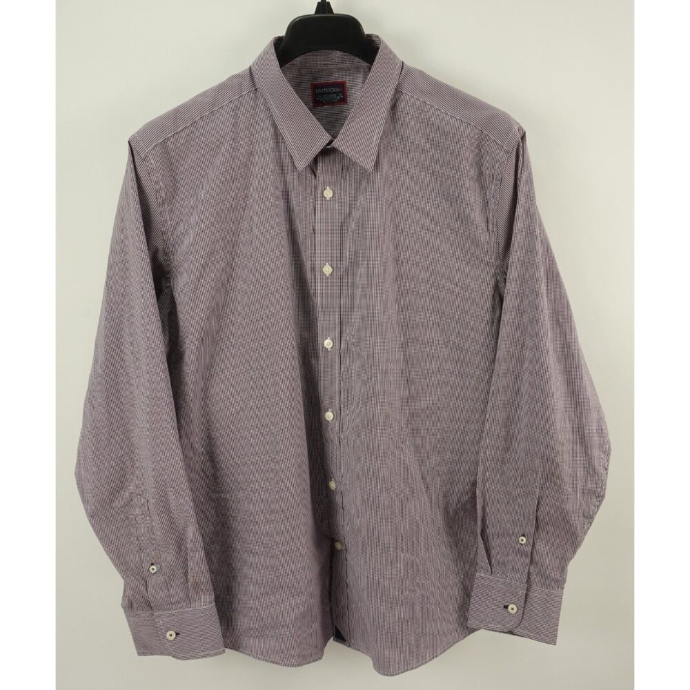 UNTUCKit Men's 2XL Long Sleeve Maroon White Micro Check Stretch Button Up Shirt‎